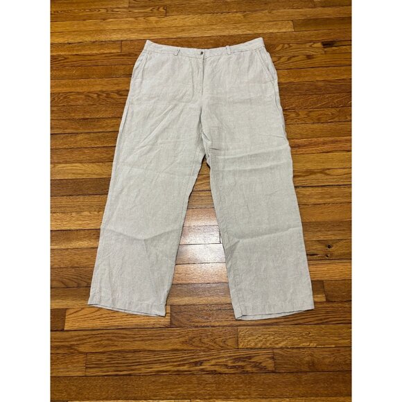 LL Bean Womens 100% Linen Pants Size 16p Petite Oatmeal Beige Casual Beach 35x27 - Picture 1 of 5